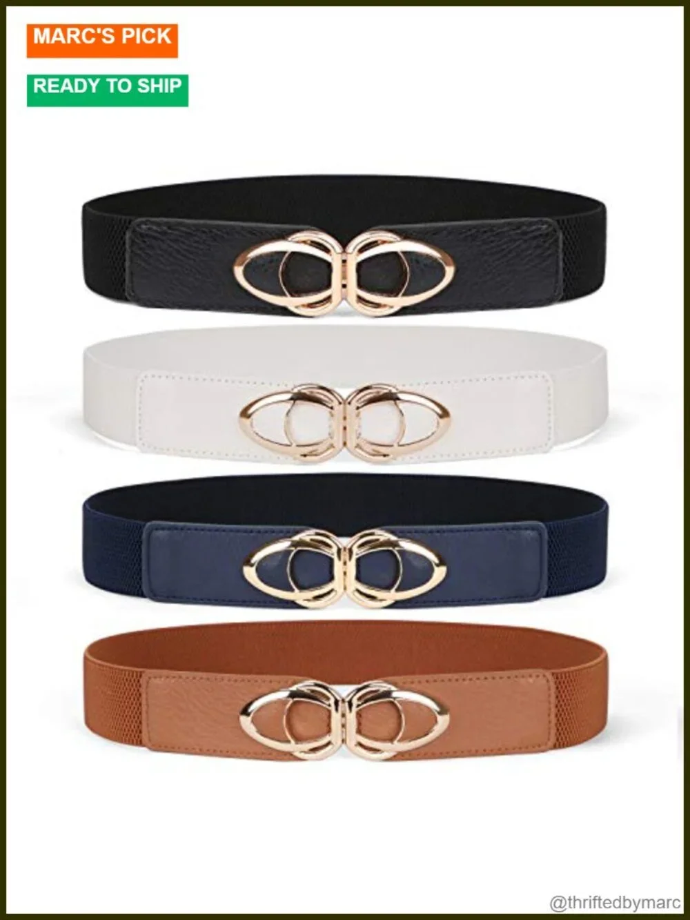 Skinny Stretch Vintage Waistband with Gold Buckle 4 Pack